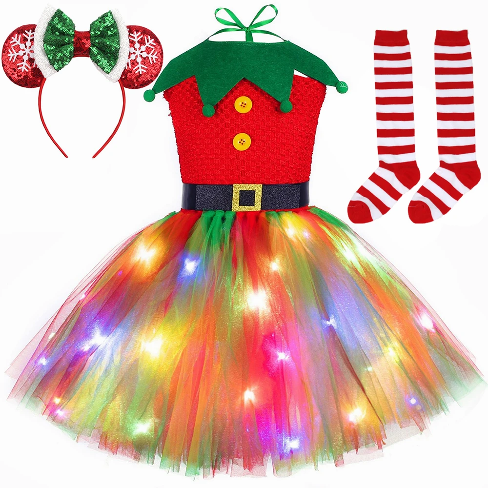 Elf Costume Christmas - فستان عيد الميلاد توتو أحمر أخضر