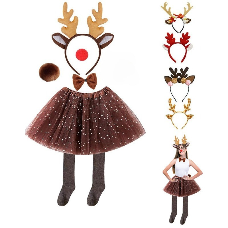 Reindeer Antlers Headband - مجموعة أزياء الرنة تنورة توتو مع