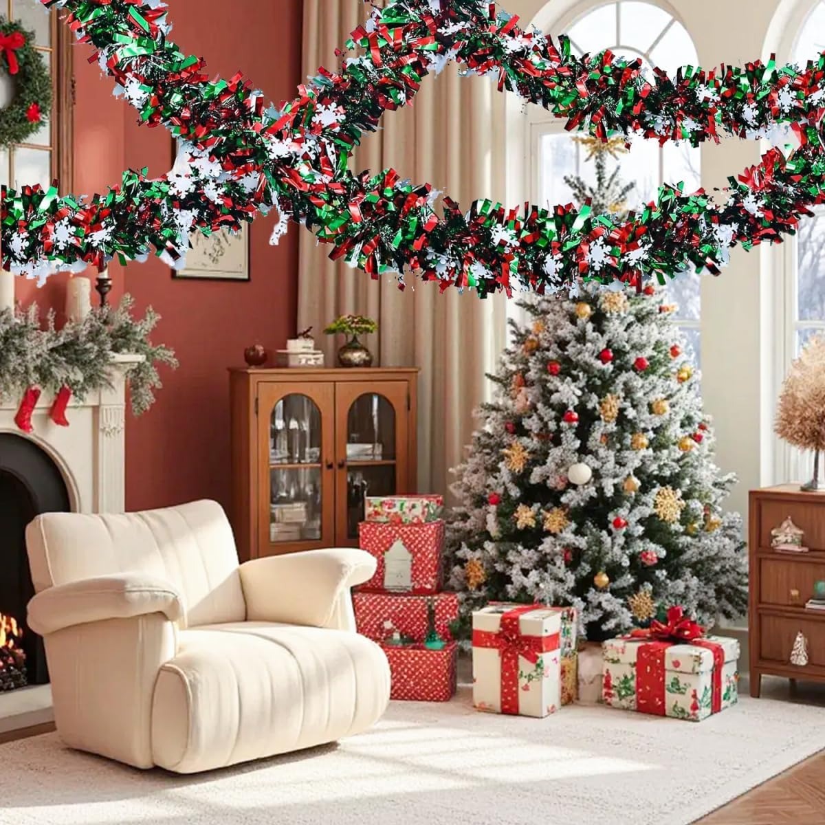 زينة عيد الميلاد المعدنية الخض - مراجعة Tinsel Garland Decoration وسعره