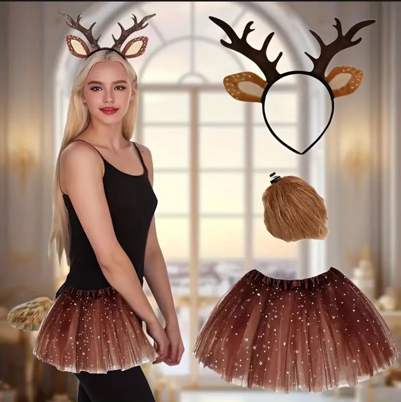 مجموعة أزياء الرنة تنورة توتو  - مراجعة Reindeer Antlers Headband وسعره